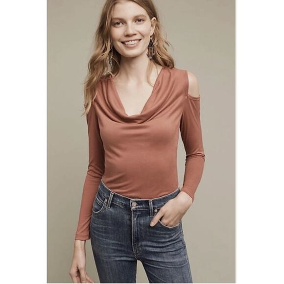 ANTHROPOLOGIE NWT Deletta Mauve Cold Shoulder Drape Neck Blouse // S - Picture 1 of 8